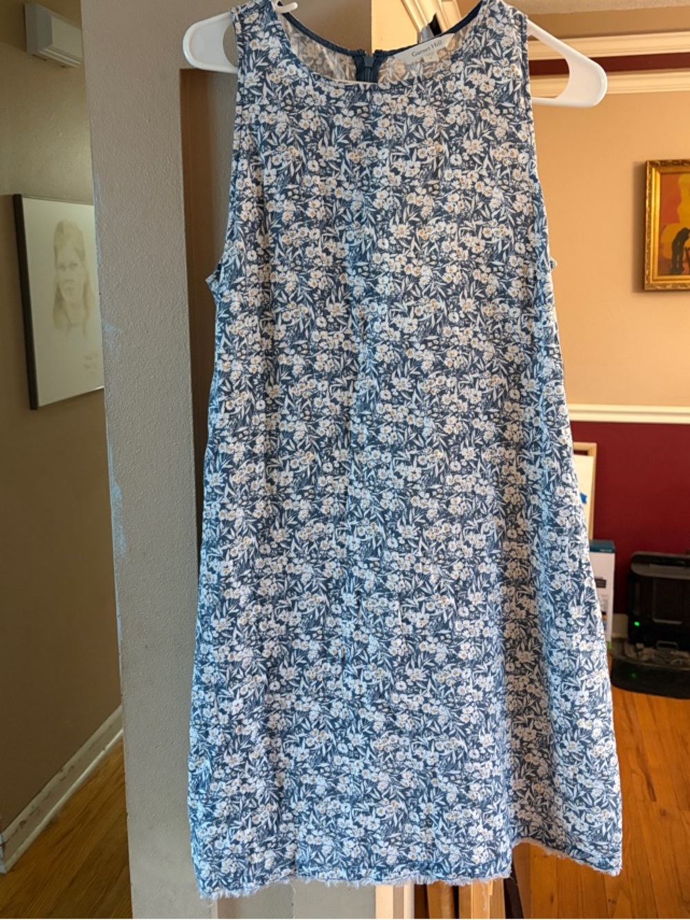 Garnet Hill Blue and White Floral Sleeveless Mini Dress